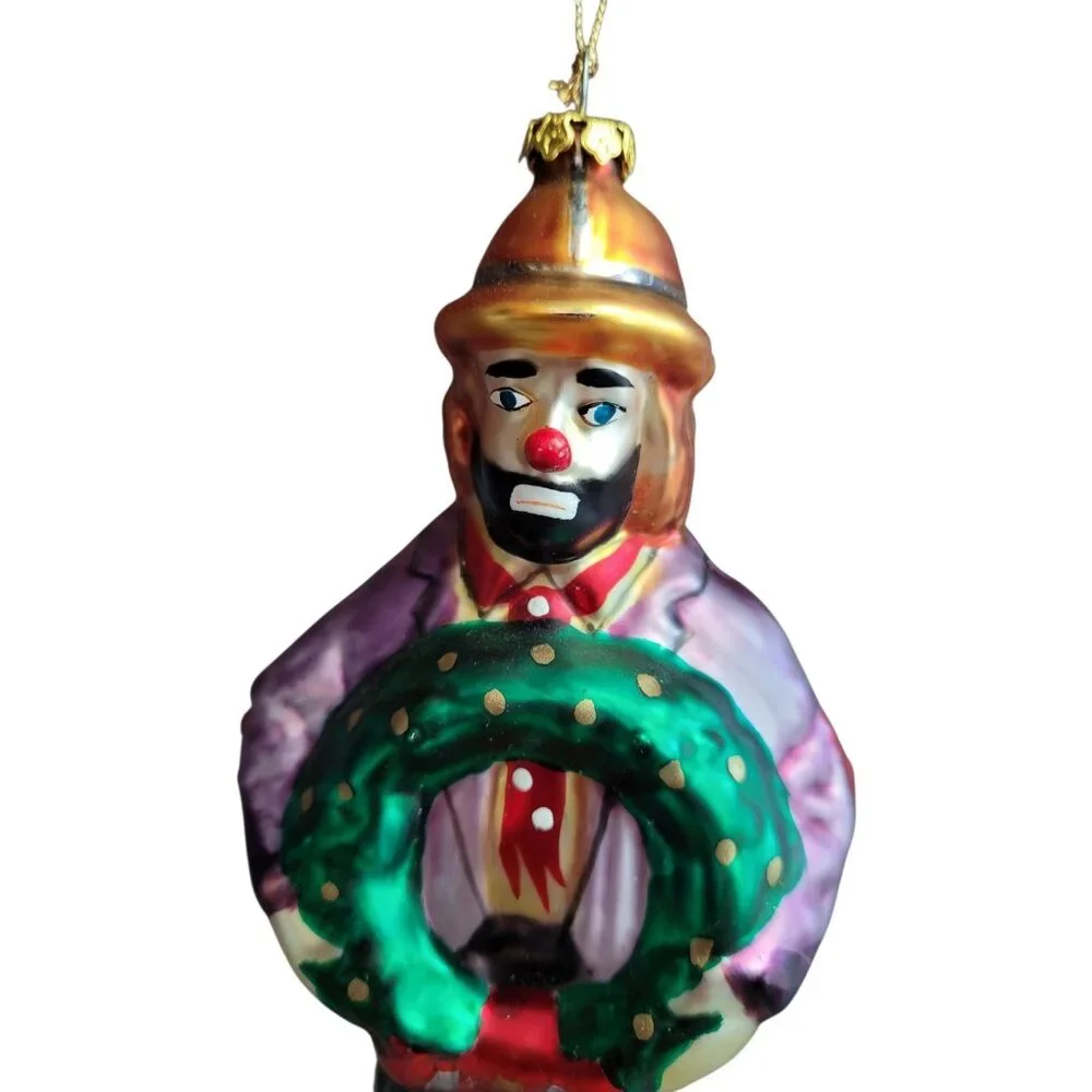 1997 EMMETT KELLY‎ JR. Christmas Ornament Clown Glass  #9698 Flambro Exclusive